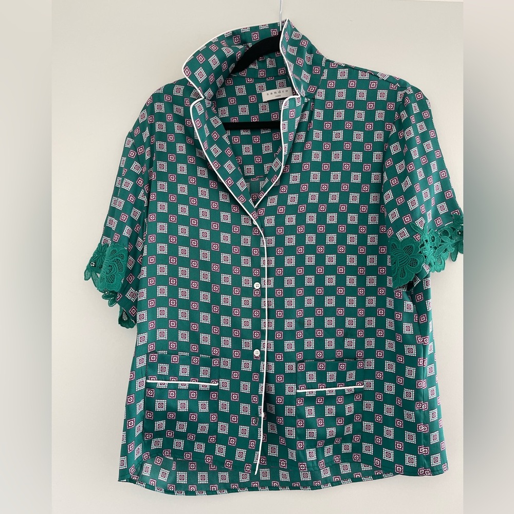 SANDRO PARIS BUTTON DOWN SILK BLOUSE